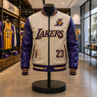 LAL Cream and Purple - Varsity Jacket With Courtside Confidence