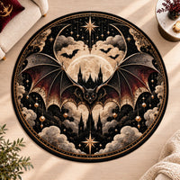 Nocturne Medallion - Moonlit Bat Rug in Obsidian and Gold
